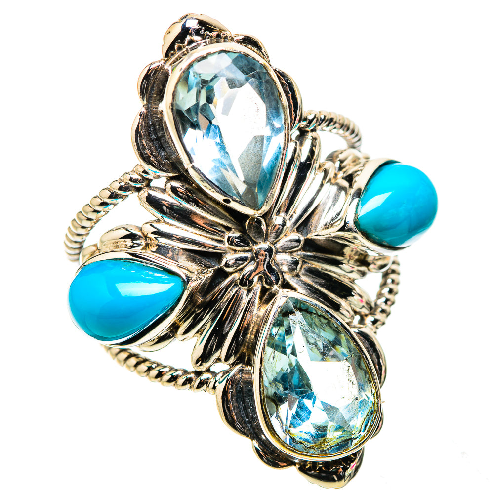 Ana Silver Co Large Blue Topaz, Sleeping Beauty Turquoise Ring Size 7.5 (925 Sterling Silver)