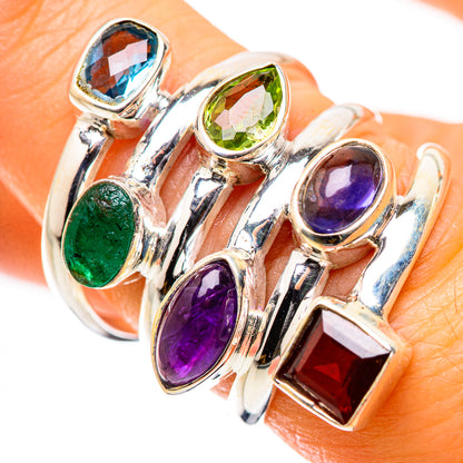Sterling silver multi-gem ring with oval blue, green, purple and orange stones