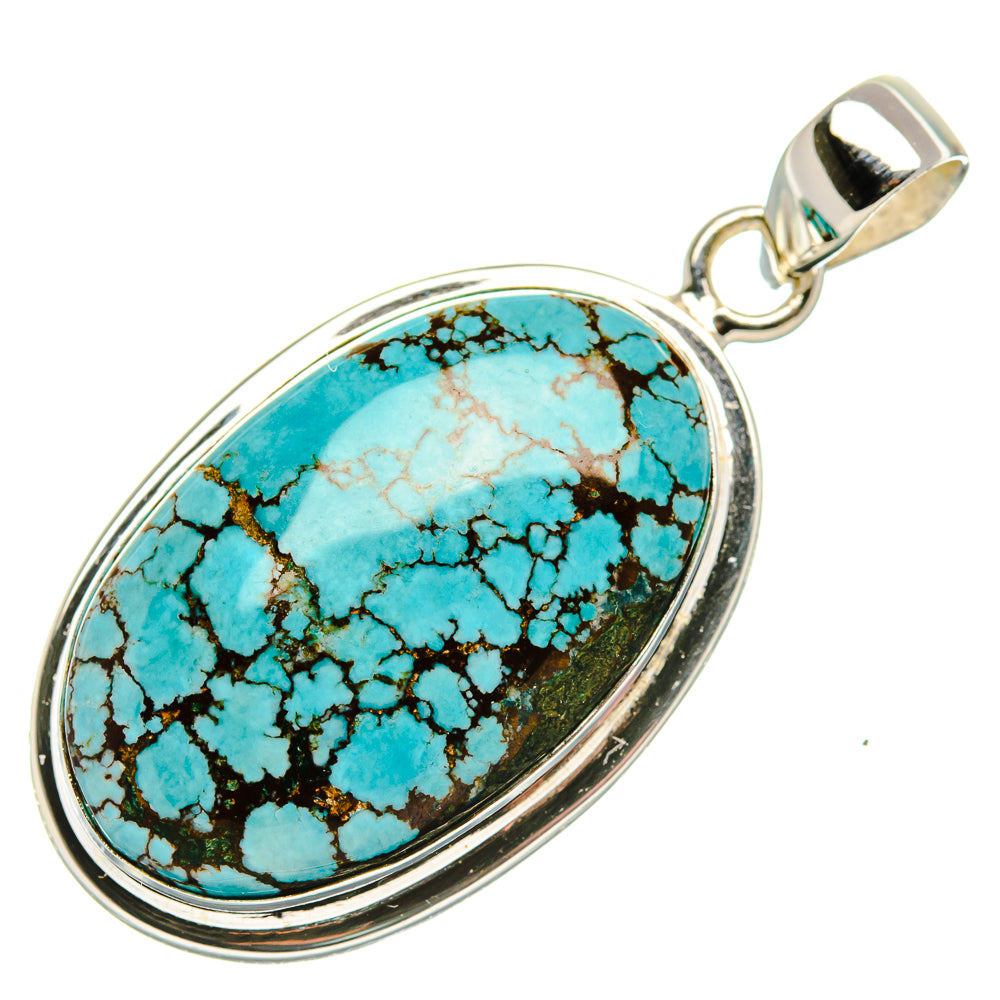 Turquoise oval stone pendant, 925 sterling silver frame with loop bail at top
