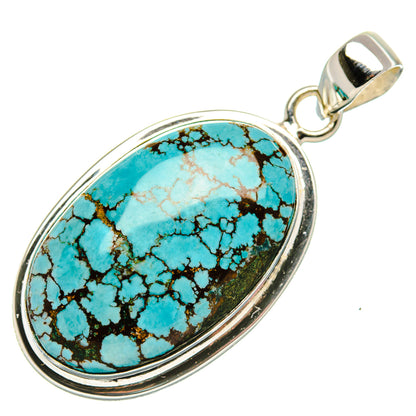 Turquoise oval stone pendant, 925 sterling silver frame with loop bail at top