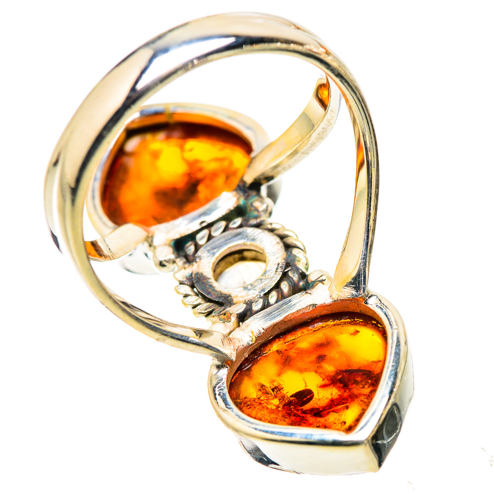 Ana Silver Co Large Baltic Amber, Rainbow Moonstone Ring Size 8 (925 Sterling Silver)