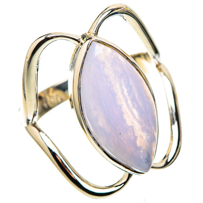 925 sterling silver ring with blue lace agate oval cabochon, open side view