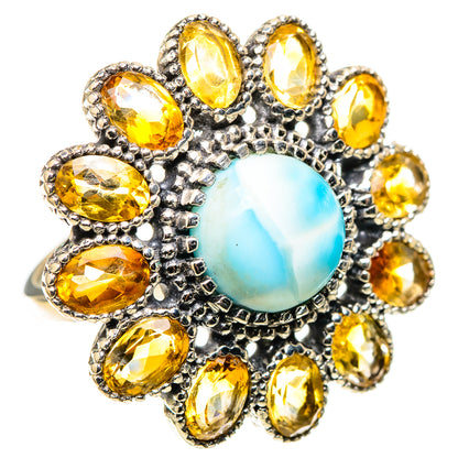 Large Larimar, Citrine 925 Sterling Silver Ring Size 9 (925 Sterling Silver) RING137780