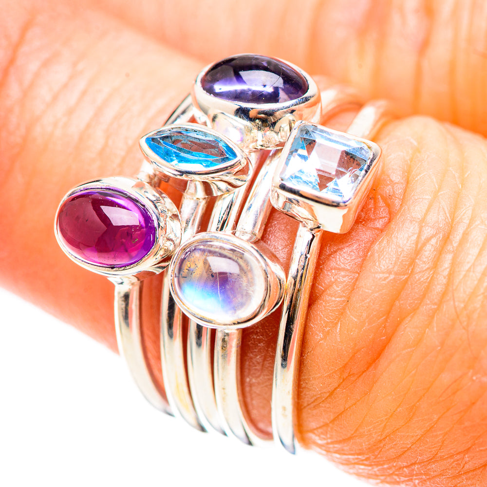 Moonstone, Amethyst, Tanzanite, Blue Topaz Silver Ring Size 6.5 R136262