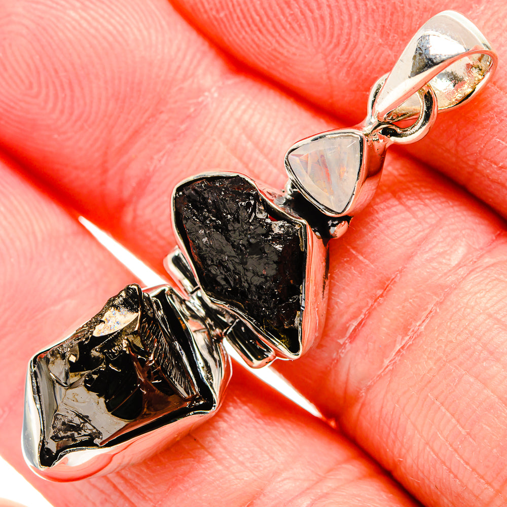 Rough Shungite, Rainbow Moonstone Pendant 1 3/4" (925 Sterling Silver) PD36814