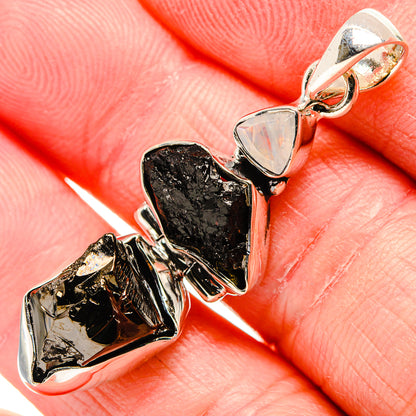 Rough Shungite, Rainbow Moonstone Pendant 1 3/4" (925 Sterling Silver) PD36814