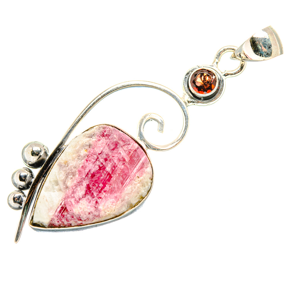 Rough Pink Agate, Garnet Pendant 2 1/4" (925 Sterling Silver) PD36812