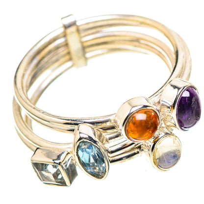 Amethyst, Garnet, Blue Topaz, Rainbow Moonstone Ring Size 8.75 (925 Sterling Silver) RING136876