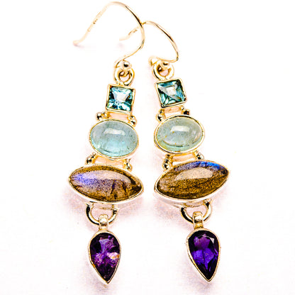Labradorite, Tanzanite, Aquamarine, Blue Topaz Earrings 1 7/8" (925 Sterling Silver) EARR431844