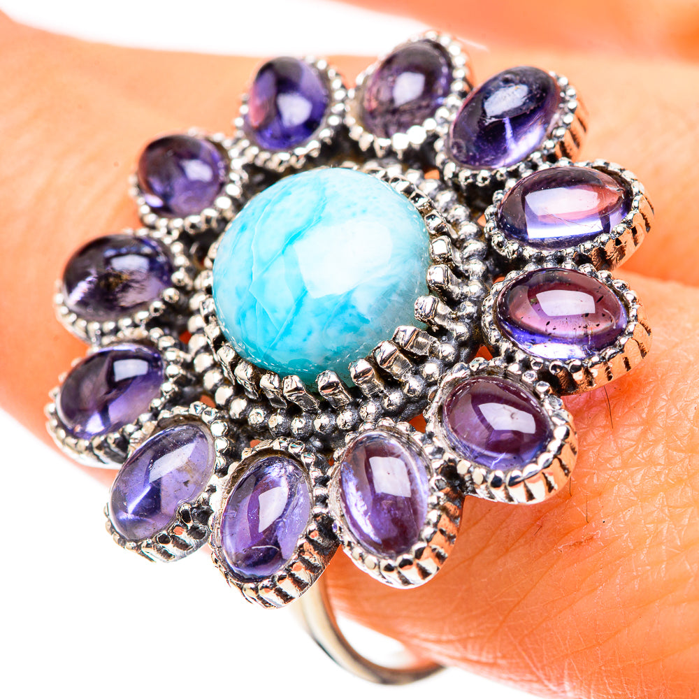 Large Larimar, Tanzanite 925 Sterling Silver Ring Size 9 (925 Sterling Silver) RING137759