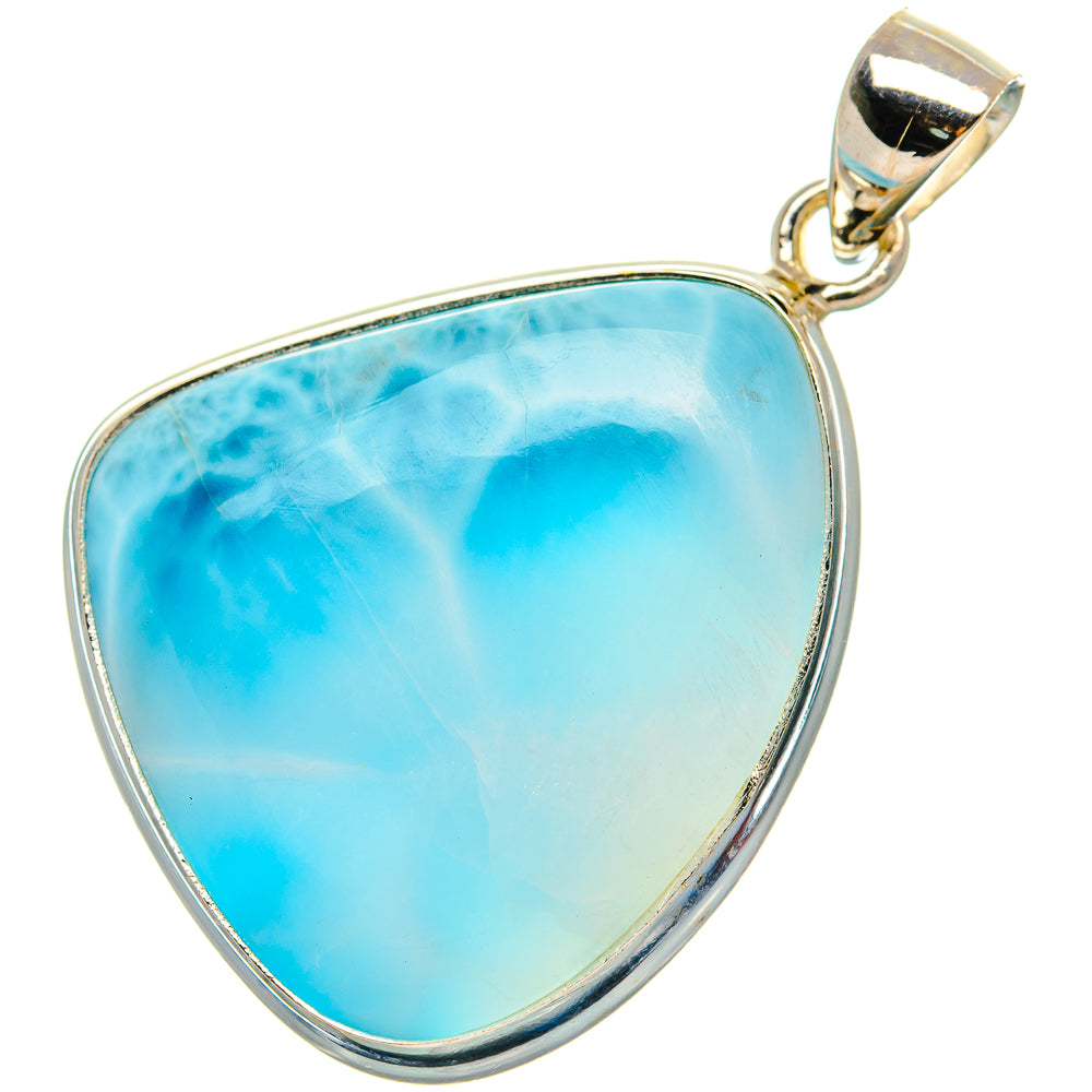 Larimar pendant in 925 sterling silver, teardrop blue stone with bail