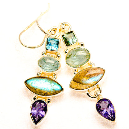 Labradorite, Tanzanite, Aquamarine, Blue Topaz Earrings 1 3/4" (925 Sterling Silver) EARR431873