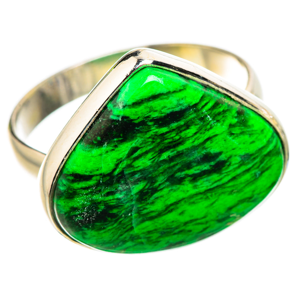 Sterling silver ring with oval green maw sit sit stone, size 10, polished band