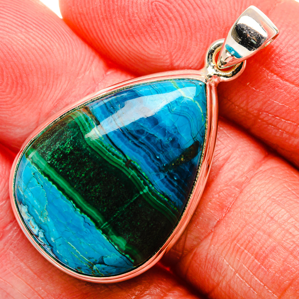 Malachite In Chrysocolla Pendant 1 1/2" (925 Sterling Silver) PD37106