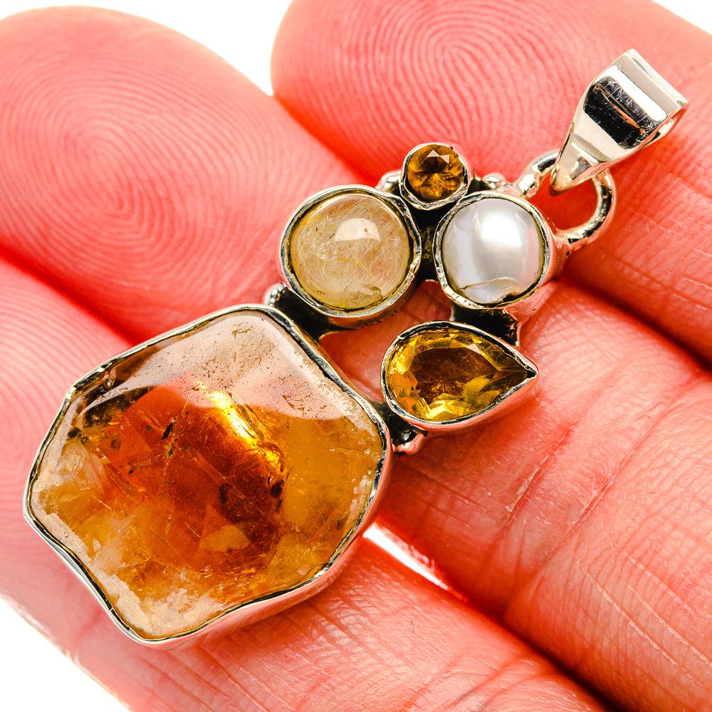 Rough Citrine, Garnet, Cultured Pearl Pendant 1 3/4" (925 Sterling Silver) PD37335