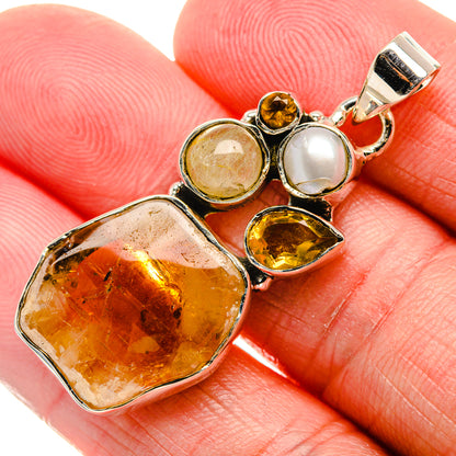 Rough Citrine, Garnet, Cultured Pearl Pendant 1 3/4" (925 Sterling Silver) PD37335