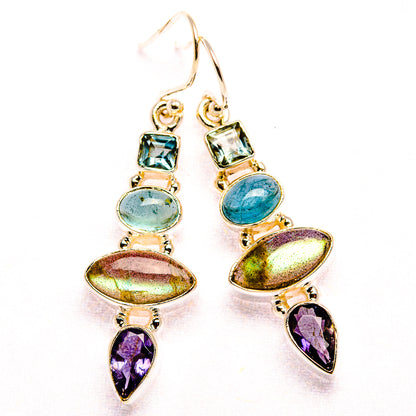 Labradorite, Tanzanite, Aquamarine, Blue Topaz Earrings 1 7/8" (925 Sterling Silver) EARR431854