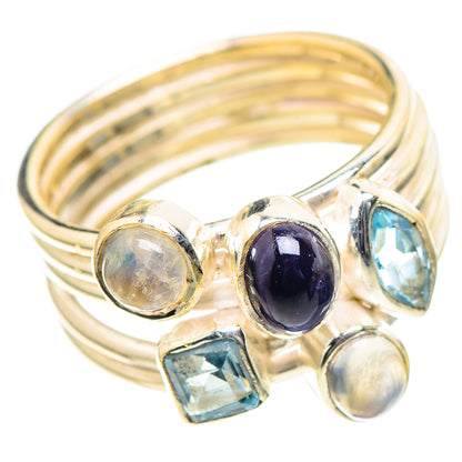 Natural Tanzanite, Blue Topaz, Rainbow Moonstone Ring Size 7 (925 Sterling Silver) RING136676