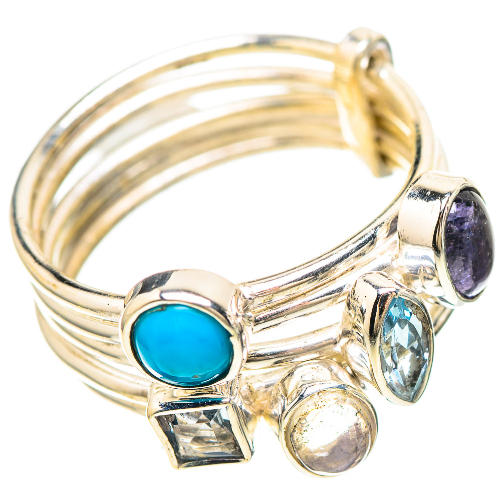 Larimar, Tanzanite, Blue Topaz, Rainbow Moonstone 925 Sterling Silver Ring Size 8 (925 Sterling Silver) RING137294