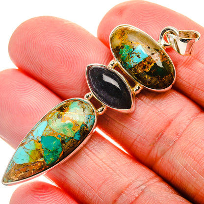 Blue Copper Composite Turquoise, Fluorite Pendant 2 1/4" (925 Sterling Silver) PD37012