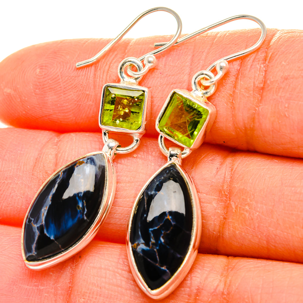 Ana Silver Co Pietersite, Peridot Earrings 1 3/4" (925 Sterling Silver)