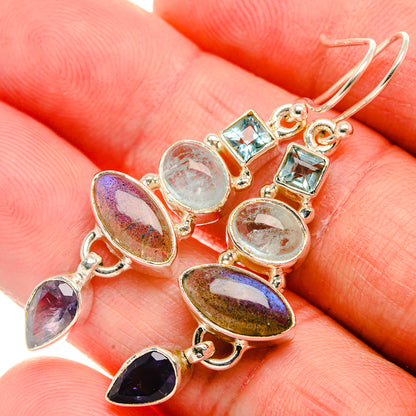 Labradorite, Tanzanite, Aquamarine, Blue Topaz Earrings 1 7/8" (925 Sterling Silver) EARR431844