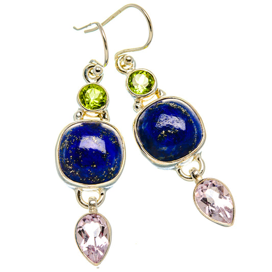 Lapis Lazuli, Kunzite, Peridot Earrings 1 7/8" (925 Sterling Silver) EARR431883