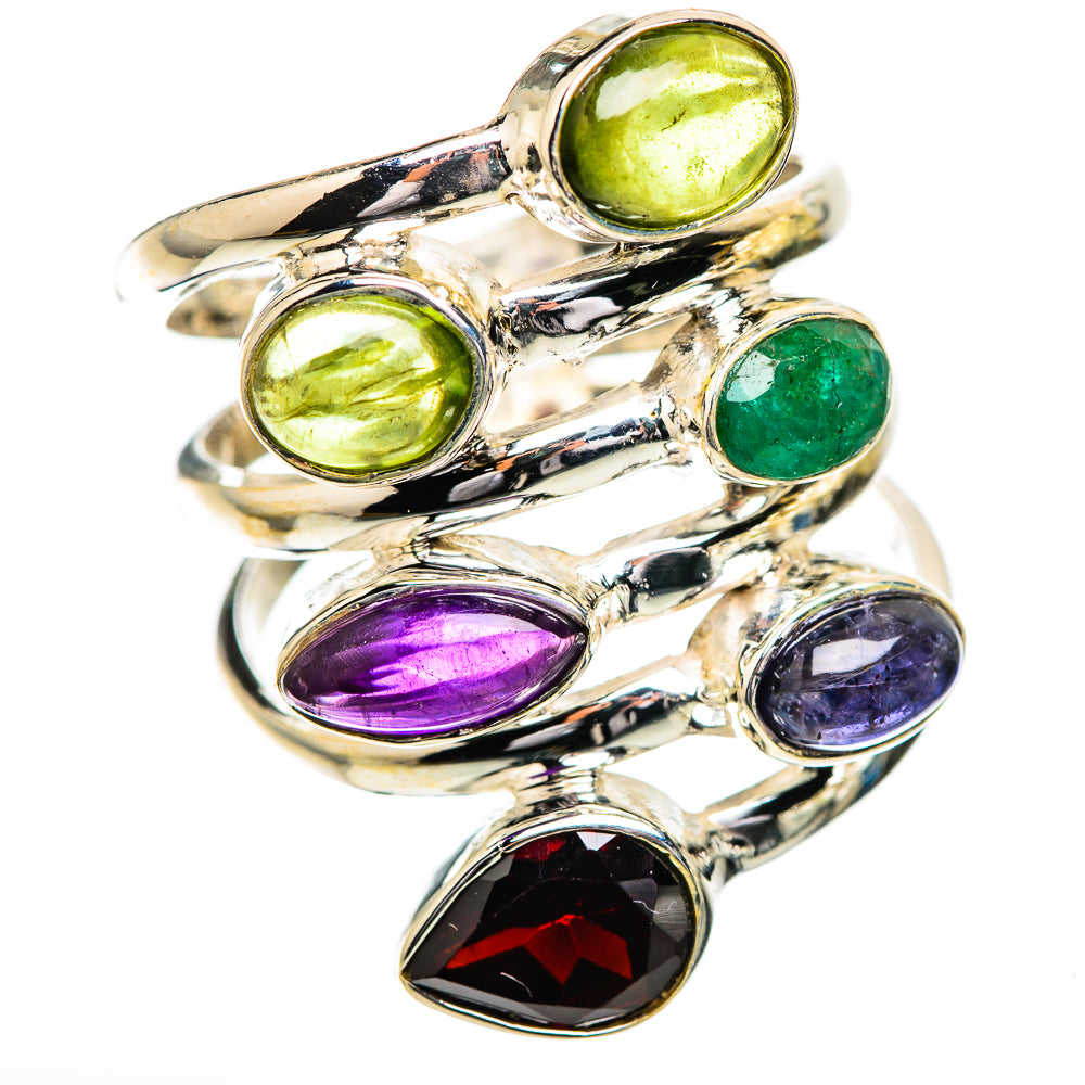 Large Garnet, Amethyst, Peridot, Tanzanite, Emerald Ring Size 8 (925 Sterling Silver) RING135929