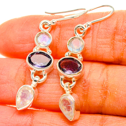 Ana Silver Co Faceted Tanzanite, Rainbow Moonstone Earrings 1 3/4" (925 Sterling Silver)