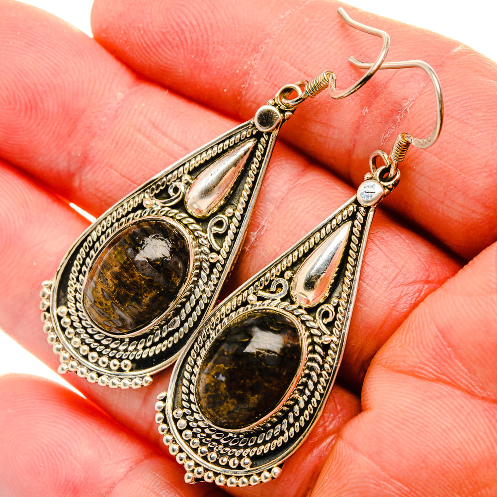 925 sterling silver teardrop earrings with oval tourmalinated quartz and ornate filigree hooks