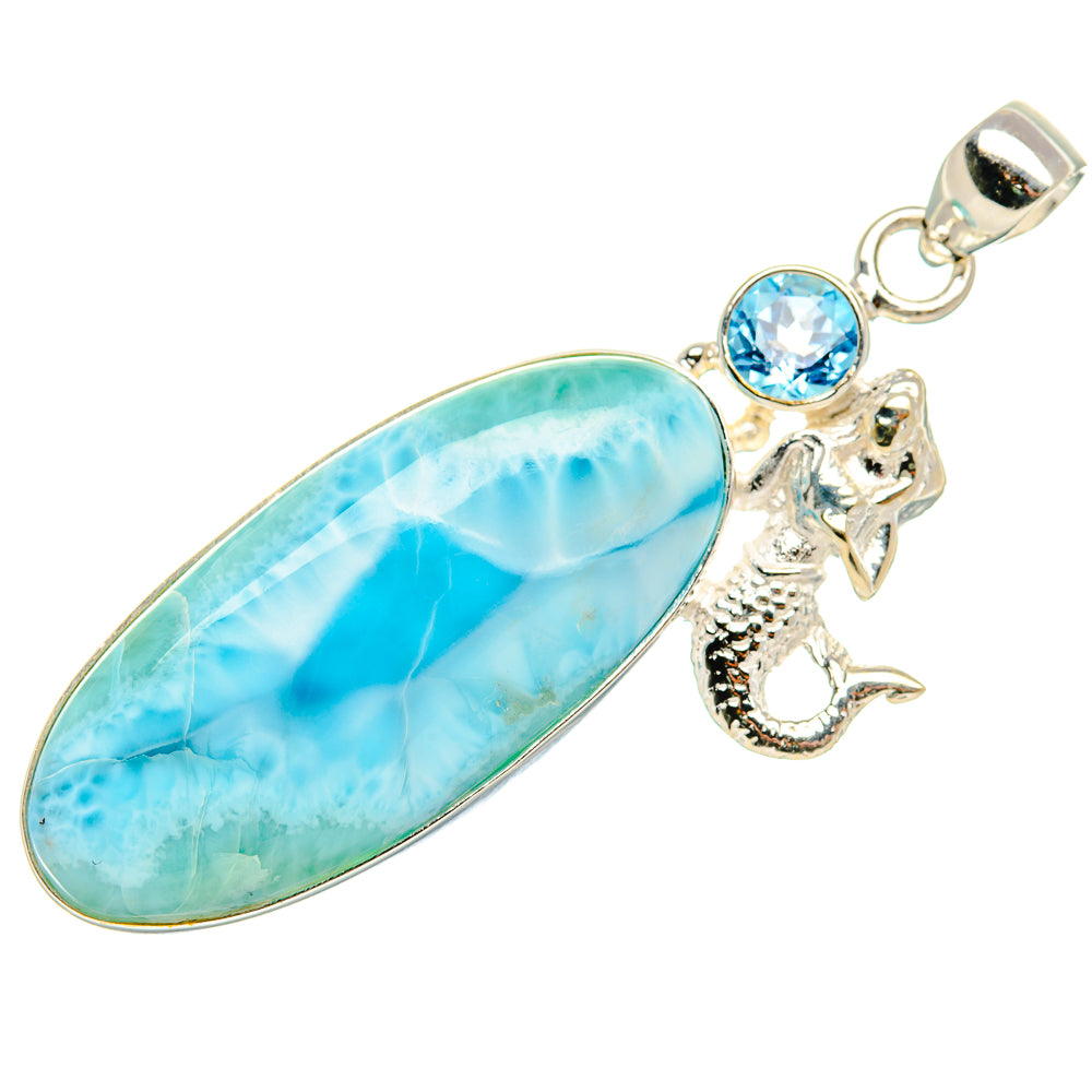 Larimar, Blue Topaz Pendant 2 1/4" (925 Sterling Silver) PD37502