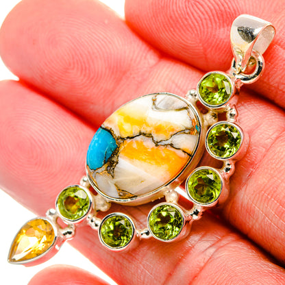 Spiny Oyster Turquoise, Peridot, Citrine 925 Sterling Silver Pendant 2 1/8" (925 Sterling Silver) PD37624