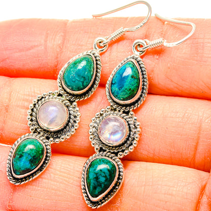 Chrysocolla, Rainbow Moonstone Earrings 2" (925 Sterling Silver) EARR431495