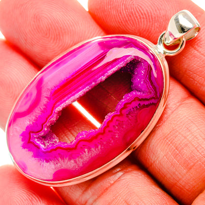 Pink Window Druzy Slice Pendant 2" (925 Sterling Silver) PD37046