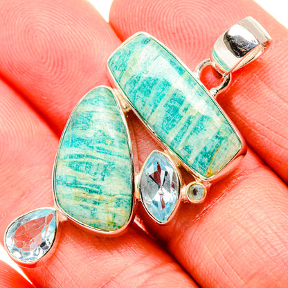 Amazonite, Blue Topaz Pendant 1 3/4" (925 Sterling Silver) PD36834