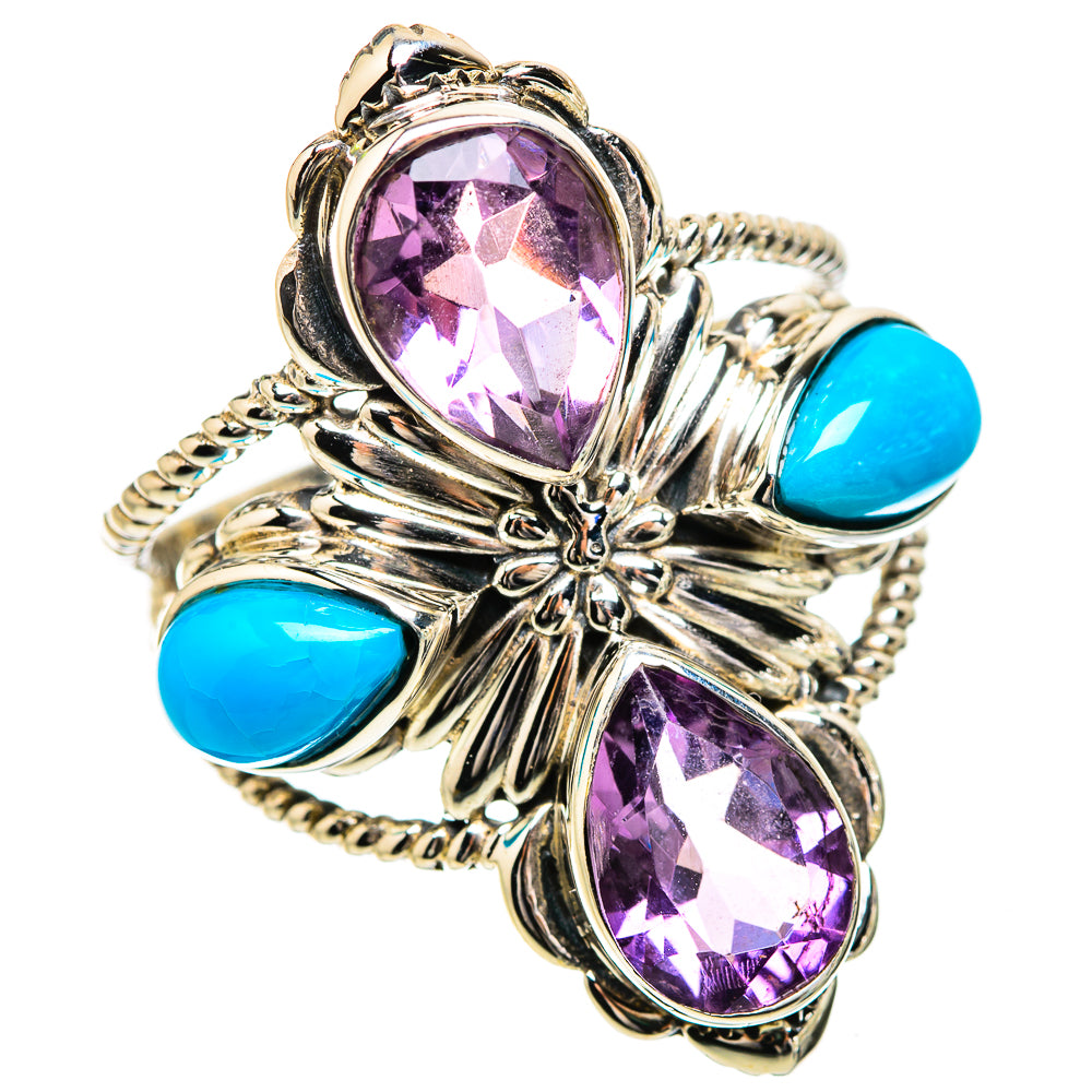 Large Faceted Amethyst, Sleeping Beauty Turquoise Ring Size 9.75 (925 Sterling Silver) RING135340