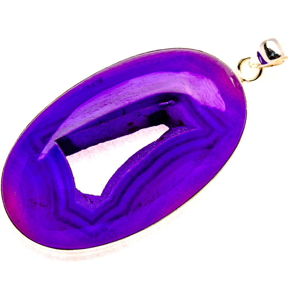 Purple oval druzy window pendant with open center, polished 925 sterling silver bail