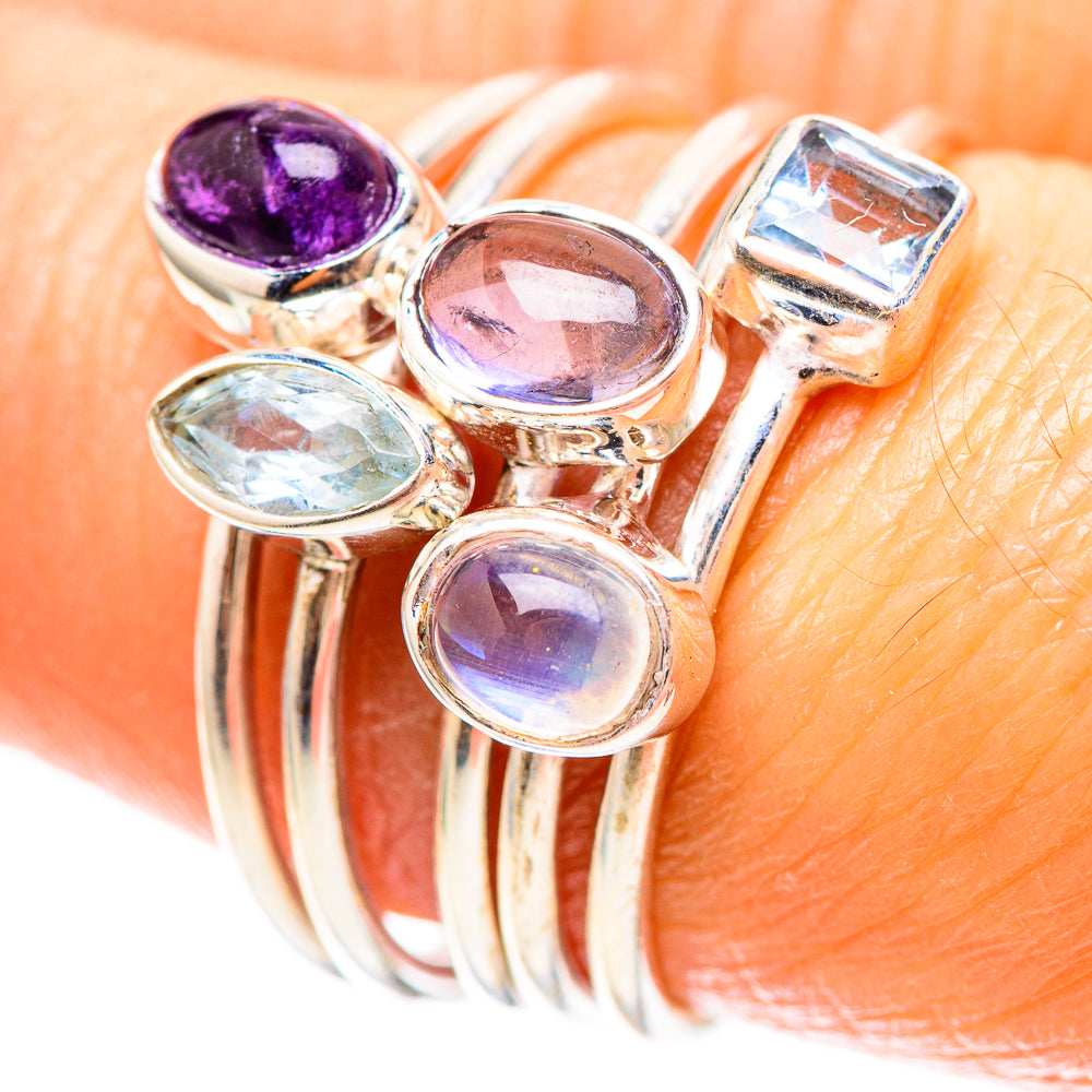 Amethyst, Moonstone, Blue Topaz 925 Sterling Silver Ring Size 7.75 R136336