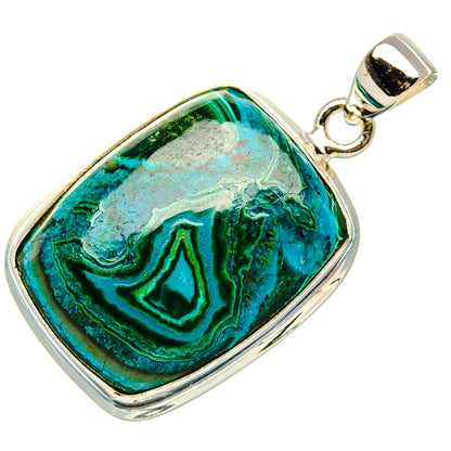 Malachite In Chrysocolla Pendant 1 1/2" (925 Sterling Silver) PD37144