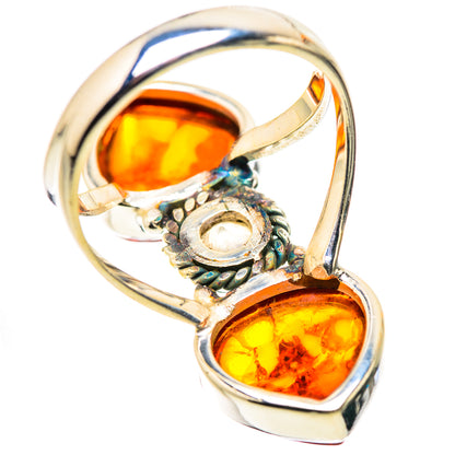 Large Baltic Amber, Rainbow Moonstone Ring Size 8 (925 Sterling Silver) RING134737