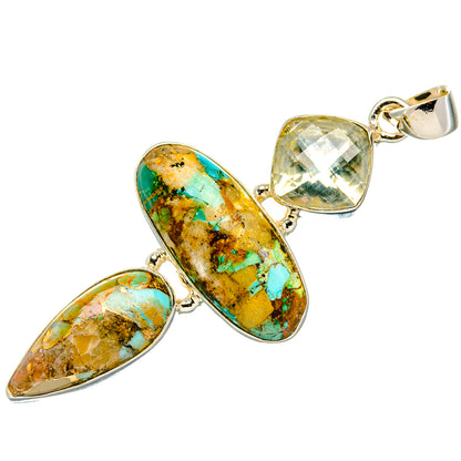 Kingman Mohave Turquoise, Green Amethyst Pendant 2 1/4"  (925 Sterling Silver) PD37189