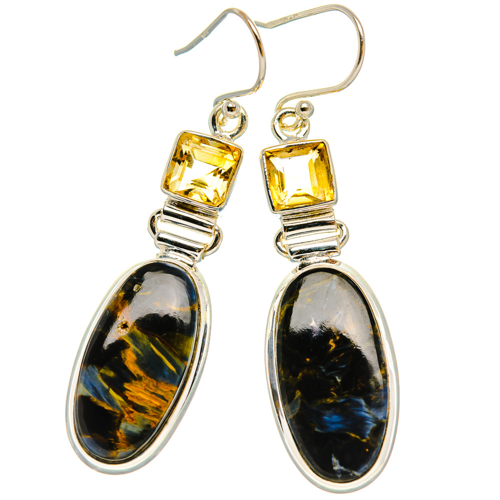 Ana Silver Co Pietersite, Citrine Earrings 2" (925 Sterling Silver)