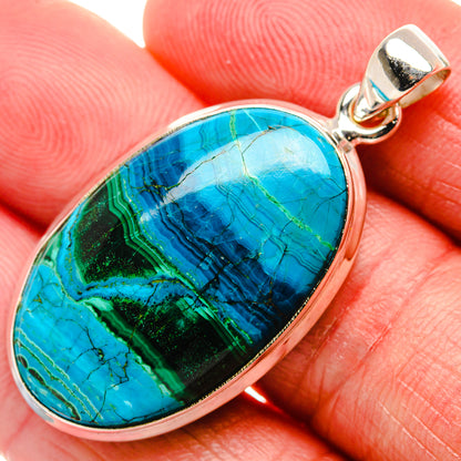 Malachite In Chrysocolla Pendant 1 3/4"  (925 Sterling Silver) PD37200