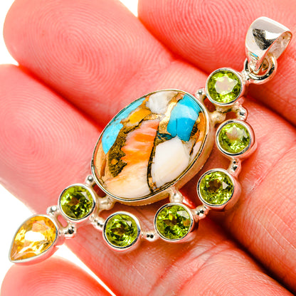 Spiny Oyster Turquoise, Peridot, Citrine Pendant 2 1/8" (925 Sterling Silver) PD37582