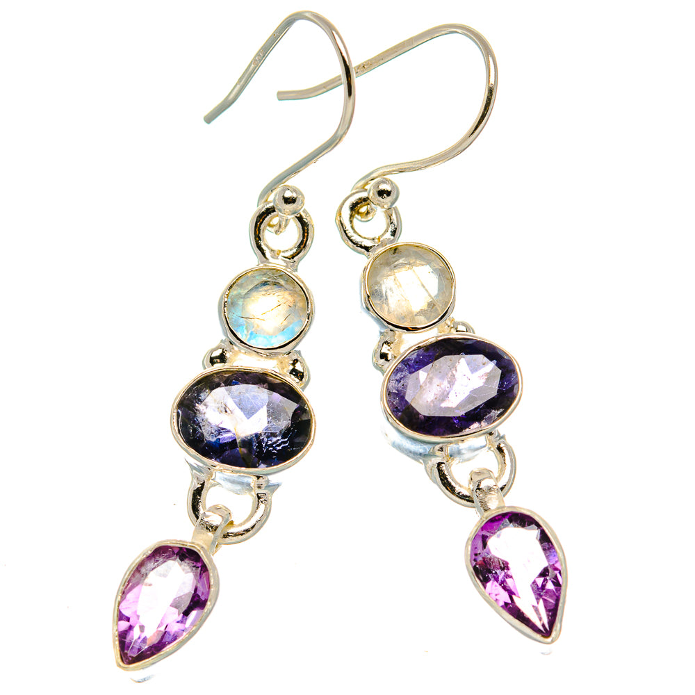 Tanzanite, Rainbow Moonstone, Amethyst Earrings 1 3/4"  (925 Sterling Silver) EARR431663