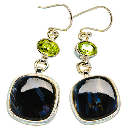 Pietersite, Peridot Earrings 1 3/4"  (925 Sterling Silver) EARR431630