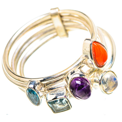 Carnelian, Amethyst, Blue Topaz, Rainbow Moonstone Ring Size 7.5 (925 Sterling Silver) RING136988