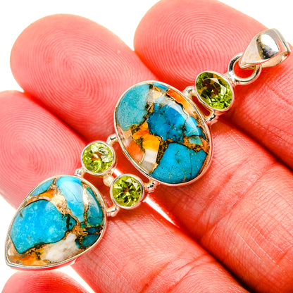 Spiny Oyster Turquoise, Peridot 925 Sterling Silver Pendant 2 3/8" (925 Sterling Silver) PD37682