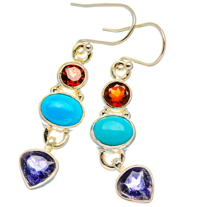 Ana Silver Co Sleeping Beauty Turquoise, Garnet, Tanzanite Earrings 1 3/4" (925 Sterling Silver)