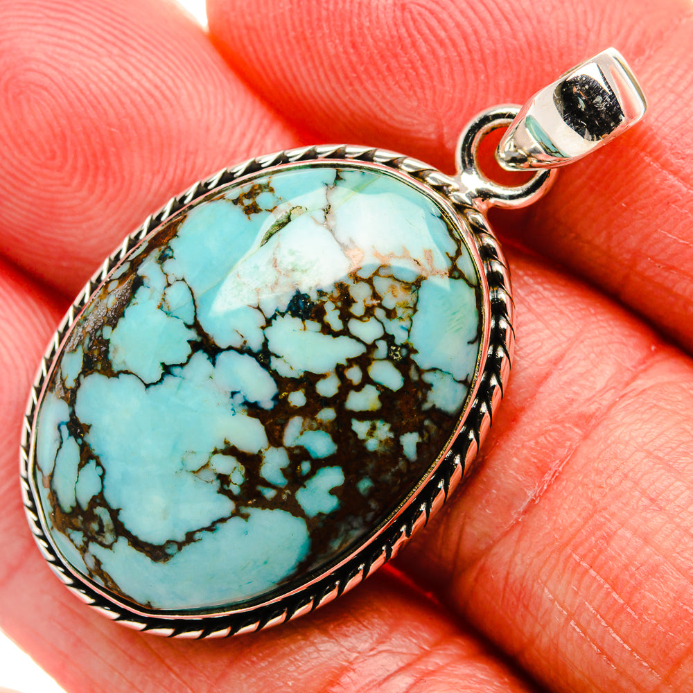 Tibetan Turquoise Pendant 1 3/4" (925 Sterling Silver) PD37118
